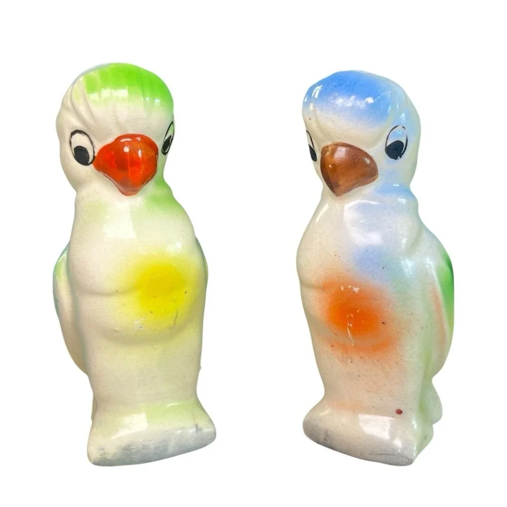 Vintage Novelty Parakeet Parrot Salt And Pepper Shakers Ceramic Japan MCM RARE!
